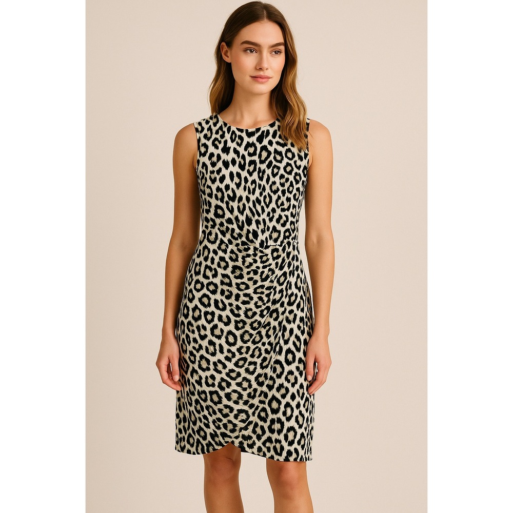 DKNY Black and Cream Leopard-Print Sleeveless Midi Dress